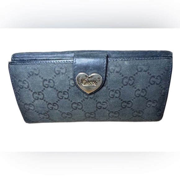Authentic GUCCI 203550/GG Canvas  Heart Motif Long Wallet Canvas Leather… - Picture 1 of 15